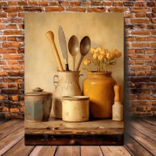 Peinture de ferme rustique 70x90cm pour habiller un mur blanc de cuisine vide