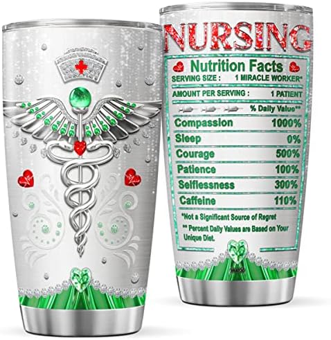 VAATOO Nurse Coffee Tumbler Nutrition Facts Design Retirement Birthday Gifts For Girls Kids Teens Women Mom Insulated Cup Novelty Travel Mug With Lid Oz Stainless Steel Tumblers