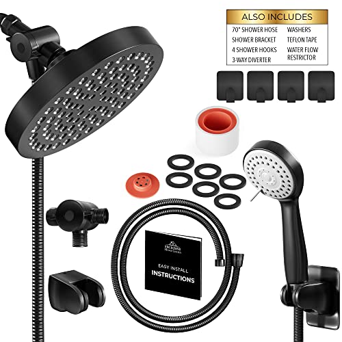 Shower Head With Handheld Combo, 6 Inch High Pressure Rainfall Showerhead With Hand Held 70 Inch Hose For Bath - Adjustable Swivel Shower Head Spray Anti-Leak Nozzles - Universal Fit #TOP3