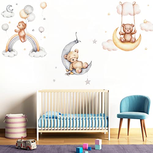 Little Bear Sleeping On The Moon Wall Decals, Baby Nursery Decor, Removable Diy Wall Decor Vinyl Mural Art For Kids Baby Nursery Bedroom Living Room Playroom Decoration #TOP1