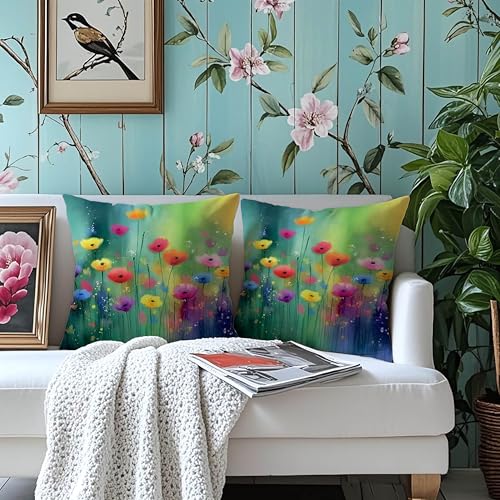 mellicoma Waterproof Outdoor Pillow Covers 18x18 Pack of 2 Colorful Flowers Throw Spring Outdoor Pillows for Garden Funiture Patio Home