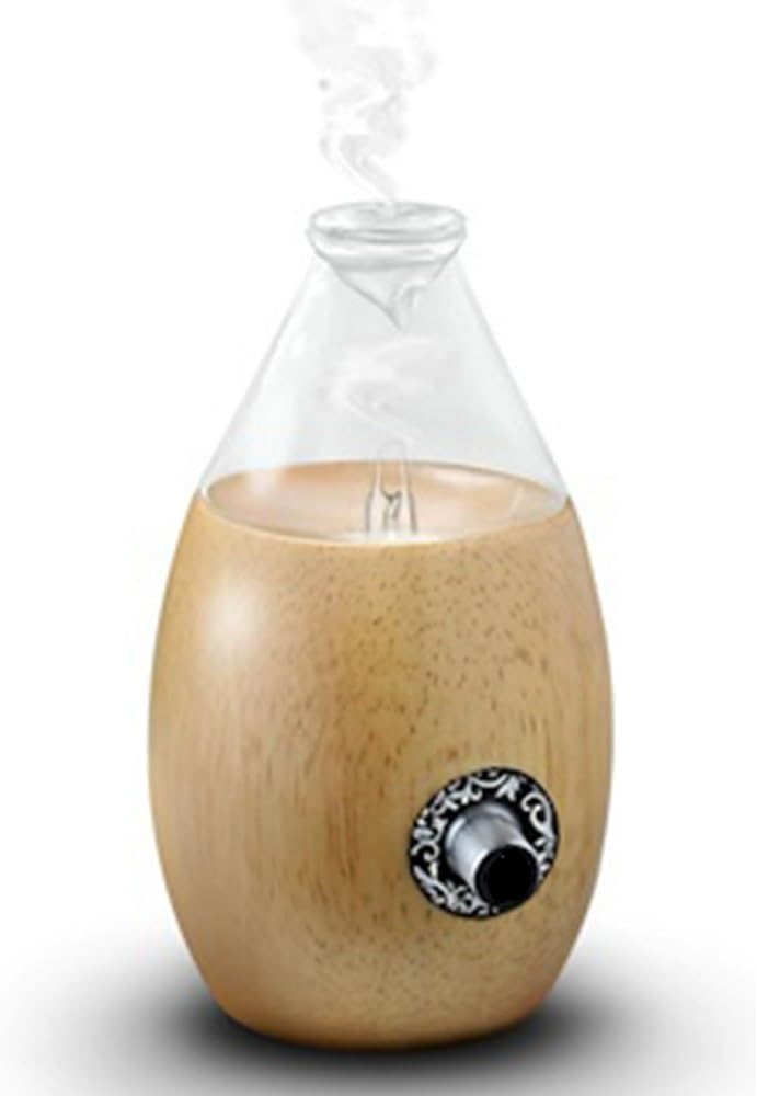 LYSON Hand-made Nebulizing Essential Oil Aroma Diffuser, Wood and Glass Aromatherapy Nebulizer with 7 Color Changing LED lights – No Heat, No Water, No Plastic