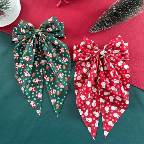 2 Pinzas para cabello navideñas con moños, rojo y verde miniatura 6
