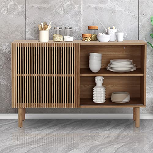 Williamspace 48.4" Mid-Century Wood Cabinet Buffet Sideboard With 1 Sliding Barn Door, Floor Storage Cabinet, Standing Cabinet, Side Cabinet For Living Room, Bedroom, Hallway, Kitchen - Wooden Color #TOP6