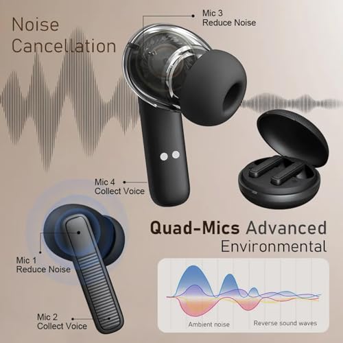 Image of True Wireless Stereo in Ear Earbuds with Environmental Noise Cancellation Quad Mic | Low Latency Gaming | Type-C Fast Charging | IPX5 Waterproof Standard | Bluetooth 5.4 Earbuds TWS [ Black ]