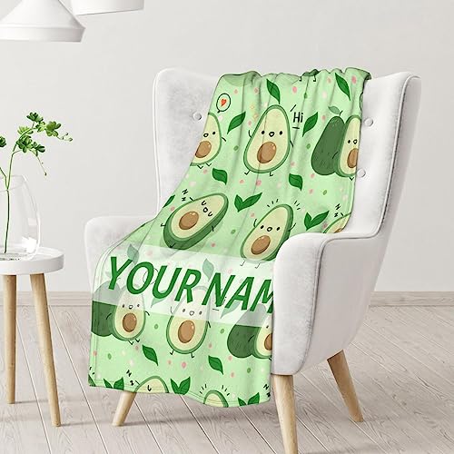Blanket for Girls - 60"x80" Personalized Cute Avocado Throw Gifts - Green Soft Fuzzy Blankets for Bed, Couch & Living Room