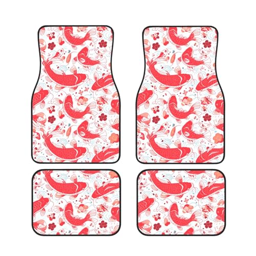 Tapis de sol voiture carpe rouge japonaise universels pour berline et SUV - Lot de 4