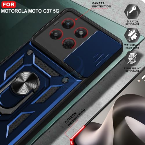 Image of AESTMO Tough Armor Motorola Moto G37 5G Bumper Back Case Cover | Ring Holder & Sliding Camera Shield Cover | 360 Degree Protection Back Case Cover for Motorola Moto G37 5G (Blue)