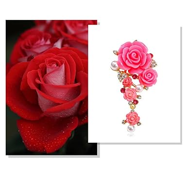 Crystal Rose Flower Brooch Pearl Corsage Collar Breast Pin Vintage Rhinestone Vintage Badge Coat Suit Skirt Studs Accessories For Women Girls (Pink