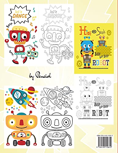 Robot coloring book for kids ages 4-8: Simple robots coloring book for children, preschoolers, kinde