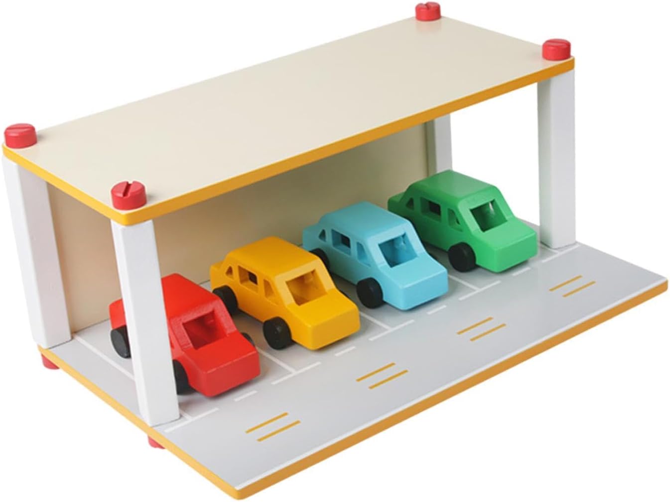 Wooden Parking Lot with Car Garage Toy for 3 4 5 Year Olds Children Kids