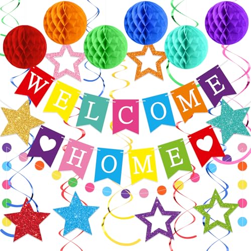Panneau de bienvenue Welcome Home pour fête avec guirlande à pois