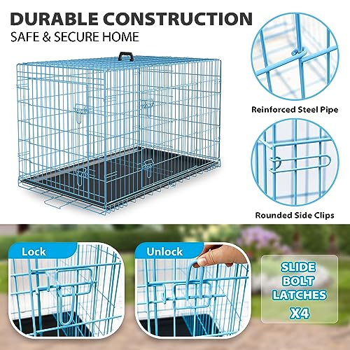 Image of BestPet | Dog Crate | 42 inch | Blue | Foldable Metal Kennel with Double Doors