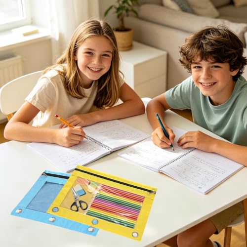 Pencil Pouch for 3 Ring Binder, 6 Pack Pencil Case with Smooth Zipper, Cute Soft Pen Bag with Clear Window and 3 Reinforced Metal Grommets Large Capacity Binder Bag for School Office Supplies - Image 5