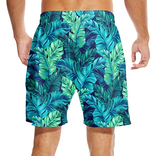 Hawaiian Shorts Men's Swim Trunks with Compression Liner Tropical Palm Leaves Men Swimming Trunks Bathing Suits4
