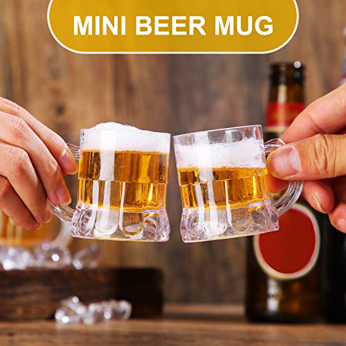 Yinder 100 Pieces 2 Oz Mini Beer Mug Plastic Shot Glasses Beer Mug Glass With Handles Clear Mini Solid Base Reusable Beer Stein Tasting Glasses For Vodka, Whiskey, Espresso, Birthday, Bbq Party #TOP3