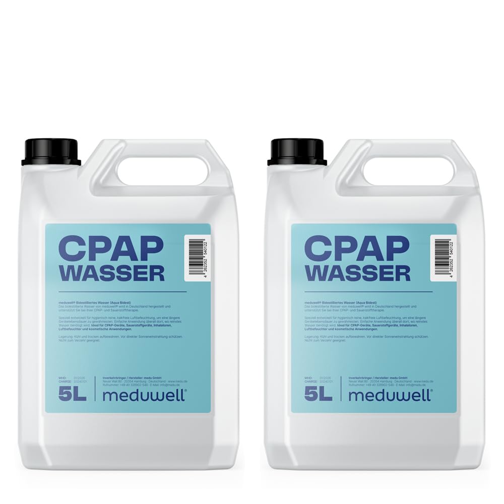 CPAP Wasser, Bidestilliertes Wasser für Atemtherapie, Sauerstoffgeräte, Inhalatoren, Luftbefeuchter, Kosmetische Anwendungen, 5 Liter Kanister (1x 5 Liter Kanister)