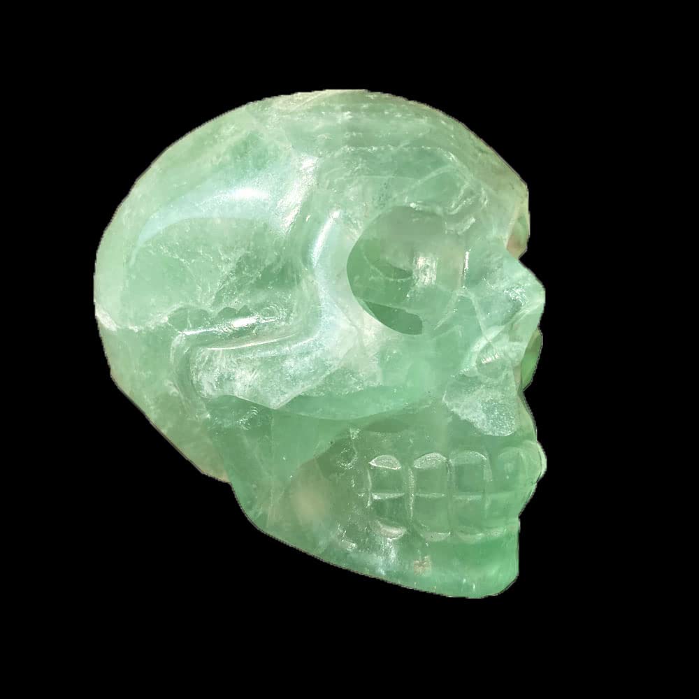FEIXI 1000g Natural Quartz Hand Carved Natural Green Fluorite Crystal Skull Large Size Crystal Skull