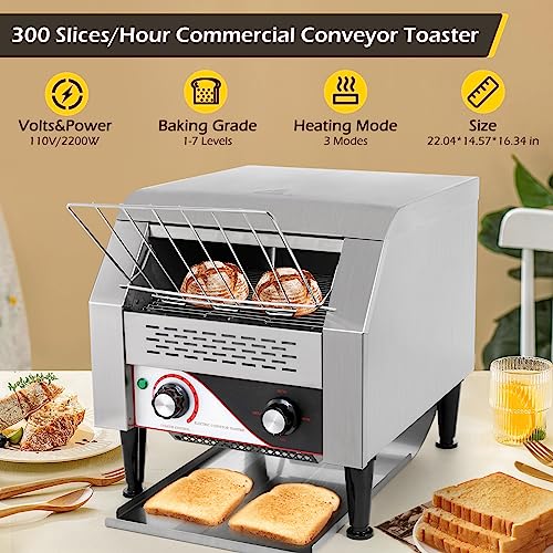 Dyna-Living Commercial Toaster 300 Slices/Hour Stainless Steel Restaurant Toaster Conveyor 2200W Heavy Duty Industrial Conveyor Toasters Bagel Toaster Conveyor Belt Toasters For Restaurant Or Bakery #TOP1