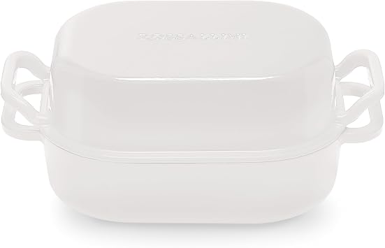 ROSSALLINI Signature Enameled Cast Iron Sourdough Bread Oven | Non-Stick with Tight Fitting Lid for Perfect Baking and Bread Making | 6QT Rectangle Oven With Lid [White]
