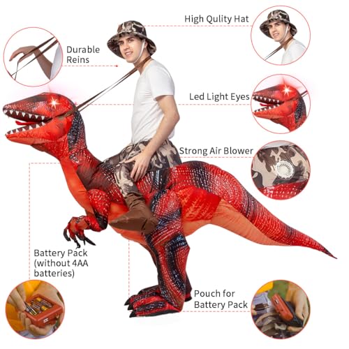 GOOSH Inflatable Dinosaur Costume for Adult Halloween Costume Women Man Funny Blow up Costume for Halloween Party Cosplay3
