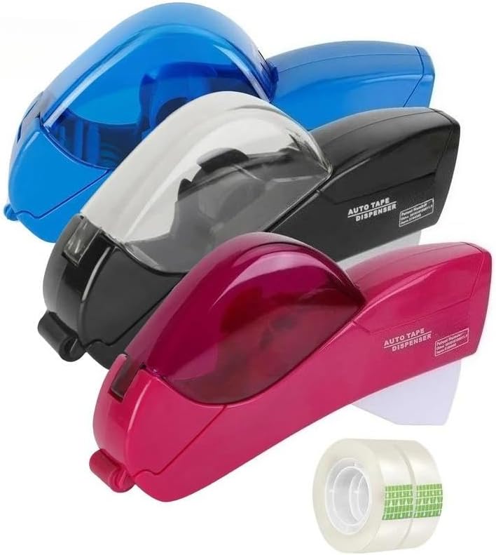 Automatic Tape Dispenser with 2 Rolls, Handheld Operation, Fits 1/2 and 3/4 Inch Wide Tape, Ideal for Mother's Day, Thanksgiving and Christmas Gift Wrapping, Crafts, Packaging (Red)