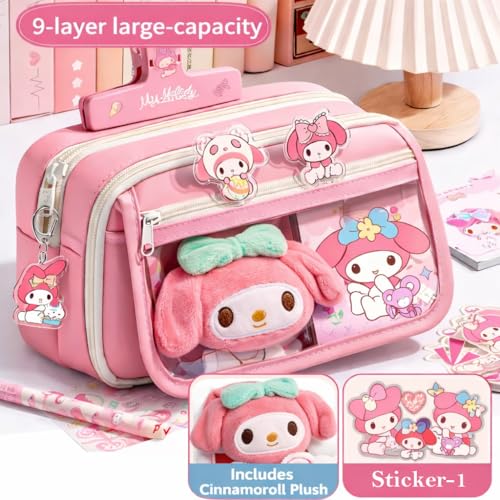 Image of Panda Pencil Case,Cute Design Large Capacity with Transparent Window, Includes Panda Doll and Only 1-Stickers (Pink)