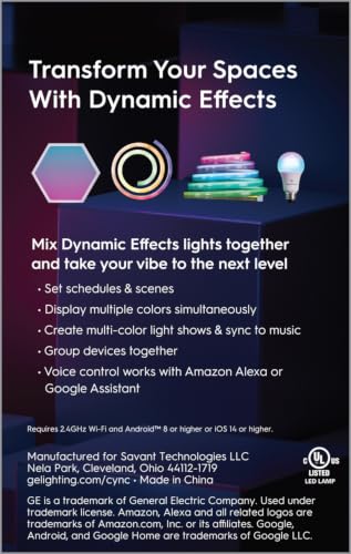 Image of GE CYNC Dynamic Effects Smart LED Light Bulb, Color Changing, Bluetooth and Wi-Fi, Compatible with Alexa and Google Home, BR30 Indoor Floodlight Bulb