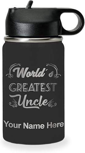 Miniatura 69 de LaserGram Botella de agua personalizada, el tío más grande del mundo, acero inoxidable de doble pared aislada al vacío con popote superior, regalo