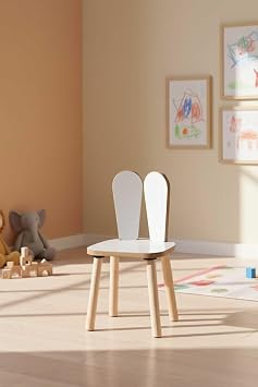 Reyo Montessori Childrens Room Wooden Chair with Rabbit Ear Design, White