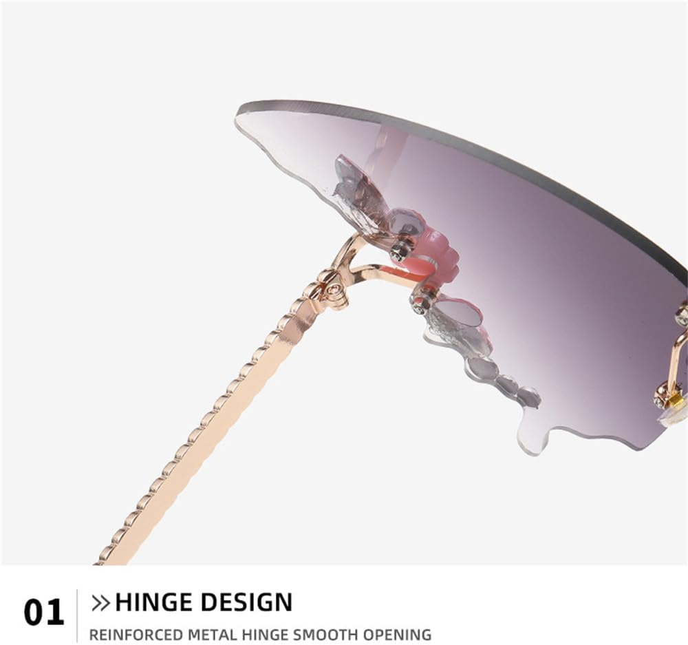 Female Diamond Sunglasses Women UV Protection Vintage Metal Rimless Sunglasses Eyewear Decoration