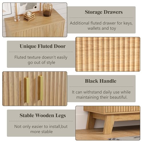Image of Shoe Cabinet Storage for Entryway with Doors, 4 Tier Fluted Shoe Organizer with 2 Drawers, Entryway Shoe Storage with Adjustable Shelves, Freestanding Hidden Shoe Rack for Front Door Entrance, Oak