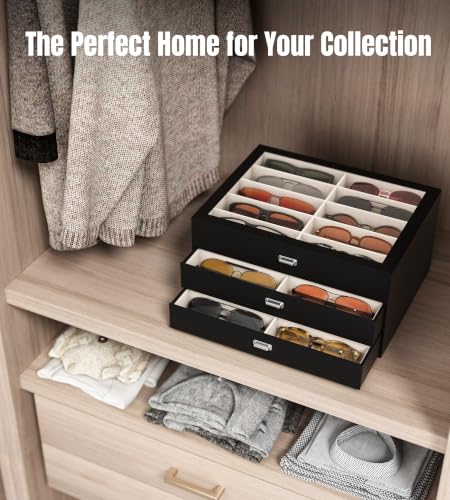 Image of NEWLOOP 30 Slots Sunglass Organizer Drawer Display Case for Multiple Pairs of Eyeglass Storage Box for Women Men