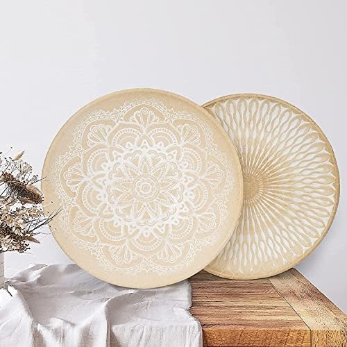 12Inch Round Wooden Serving Tray, Stylish Platter Handmade Craft Decorative Moroccan, Special Pattern Trays for Tea Coffee Snack Drinks Food Kitchen Dining Table 2.8*30CM (stripe002)