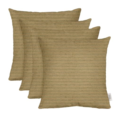RSH DECOR: Sunbrella Square Throw Pillows Set of 4 | 24" x 24" | Water and Fade-Resistant Fabric | Outdoor Pillow Covers with Down-Alternative Inserts | Made in USA (Aviva Cumin Herringbone)