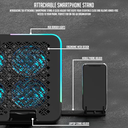 Lapster Chillpro Frost Laptop Cooling Pad with 6 Cooling Fans, 5-Level Angle & Height Adjustable, RGB Light Modes, Mobile Stand, USB Powered, for... - Image 2
