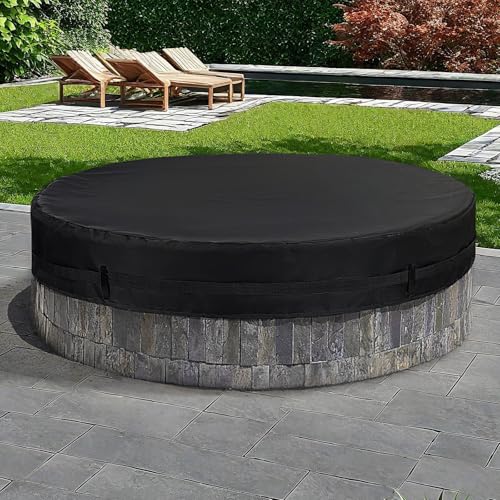 POLXIYY Round Fire Pit Cover, 52-56 Inch In Ground Fire Pit Cover for Outdoor Patio Built in Fire Pit, Heavy Duty Round Gas Fire Pit Table Cover 600D Oxford Cloth Rainproof, Snowproof, Windproof,Black