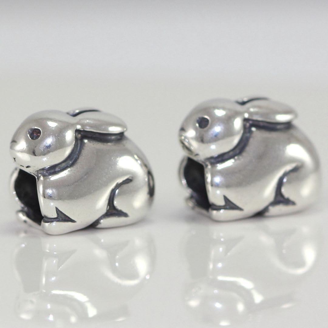 Adabele Sterling Silver Easter Rabbit Bunny Large Hole Bead Charm Compatible with 3mm Chain Bangle Bracelet Necklace Personalized Women Jewelry