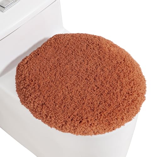 Image of Microfiber Toilet Lid Cover, 17.5 inchx15 inch Fits Round Oblong and Elongated | Toilet Seat Covers for Bathroom, Machine Washable, Decorative Fuzzy fur Look Round Toilet Seat Cover Extra Soft Absorbent