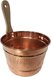 CopperGarden Saunaeimer aus blankem Kupfer I Schwalleimer mit Wandhalterung aus Holz I Handgeschmiedeter Kupfer-Saunakübel mit 4 Liter Volumen I Dank Kupfer optimal für Feuchträume geeignet