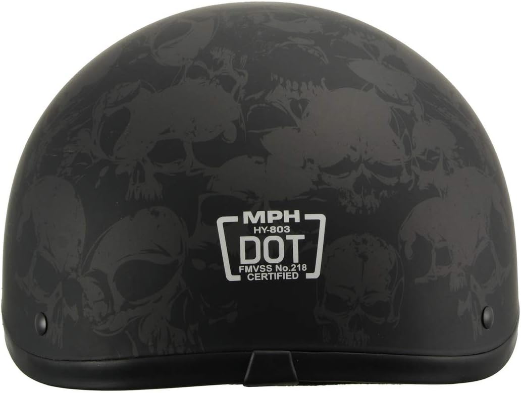 Milwaukee Helmets MPH9771DOT 'Skull Graphics' Americas Smallest Matte Black Half Helmet
