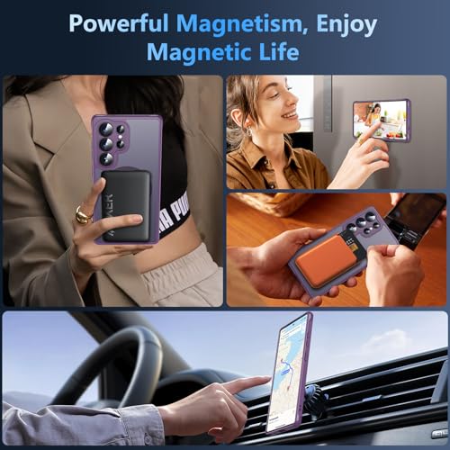 Image of OWKEY Samsung Galaxy S25 Ultra Case 6.86'', Magnetic S25 Ultra Case for Magsafe with Tempered Glass Screen, [Shockproof Military] Translucent Back Slim Bumper Cover Phone Case Galaxy S25 Ultra, Purple
