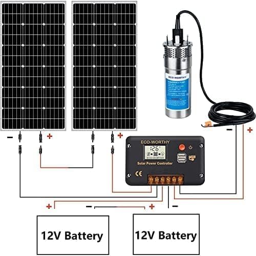 Miniatura 6 de ECO-WORTHY Kit de bomba de agua solar de 24 V, flujo grande de 3.2 GPM, 2 paneles solares de 100 vatios + bomba de pozo sumergible + controlador de
