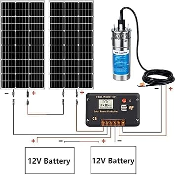 ECO-WORTHY 24V Solar Water Pump Kit, Large Flow 3.2GPM, 2pcs 100 Watts Solar Panel + Submersible Well Pump + 20A Controller + 16ft Cables for Off-grid Irrigation,Garden Camping