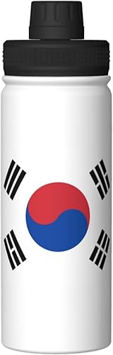 LIFANGMI Botella de agua con la bandera de Corea del Sur, botella de agua aislada de acero inoxidable de 18 onzas, a prueba de fugas, botellas de