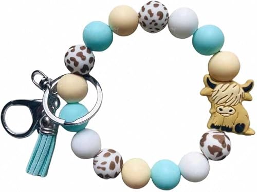 Miniatura 3 de Cow Silicone Keychain Wristlet Cow Gifts for Women Girls Cow Keychain Bracelet (coffee)