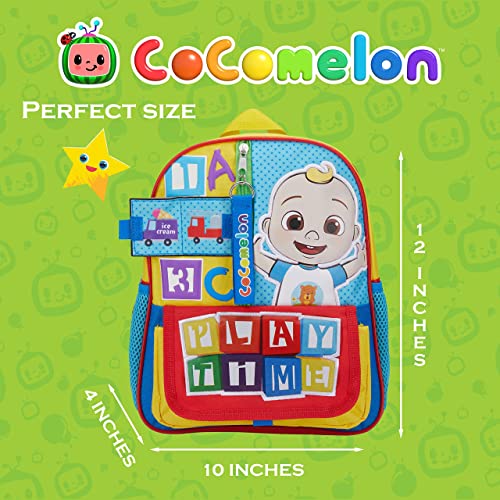 Image of AI ACCESSORY INNOVATIONS Cocomelon JJ's Playtime Interactive Mini Backpack for Boys and Girls, Pre school Schoolbag with Padded Back and Adjustable Straps, Versatile 12 inch