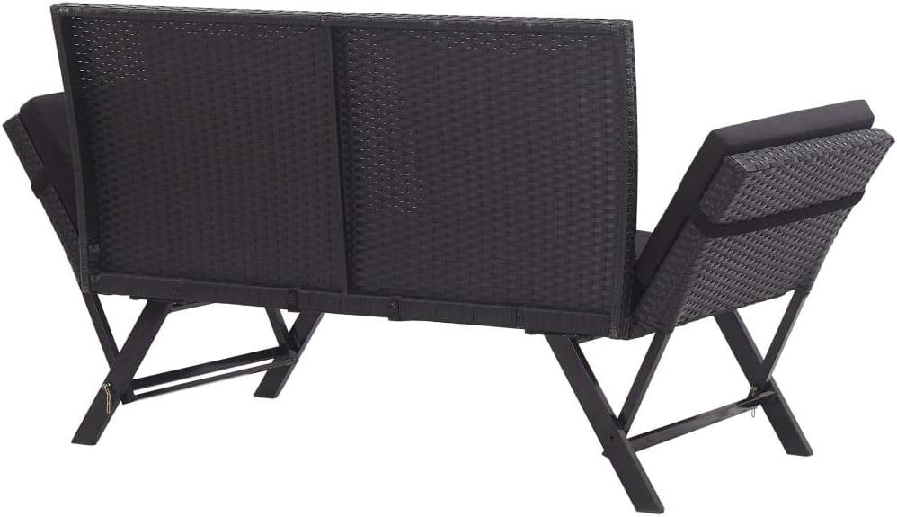 vidaXL Garden Bench with Cushions 69.3" Black Poly Rattan