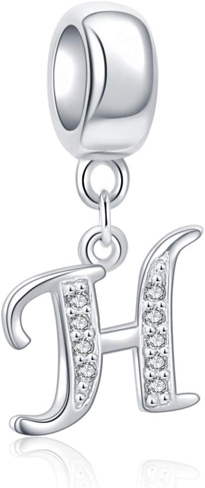 SOUKISS 925 Sterling Silver Letter Beads Initial A-z Dangle Alphabet Crystal Charm Fits European Bracelet Gift for Mother Valentines day