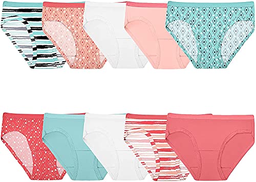Fruit of the Loom Girls Cotton Hipster Underwear 10 Pack, 10, Assorted
